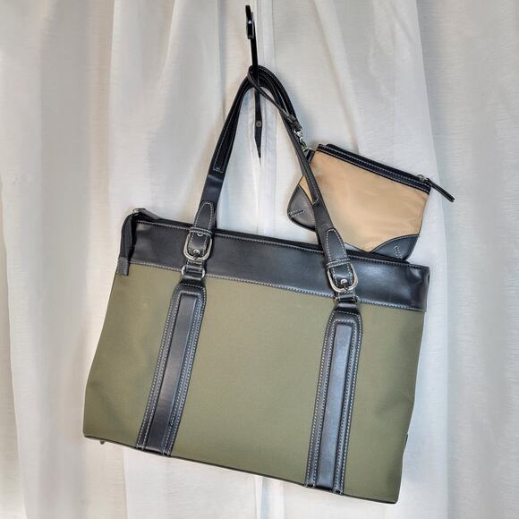 Franklin Covey Laptop Work Business Briefcase Tote Bag Purse Olive Black Nylon - Picture 2 of 12